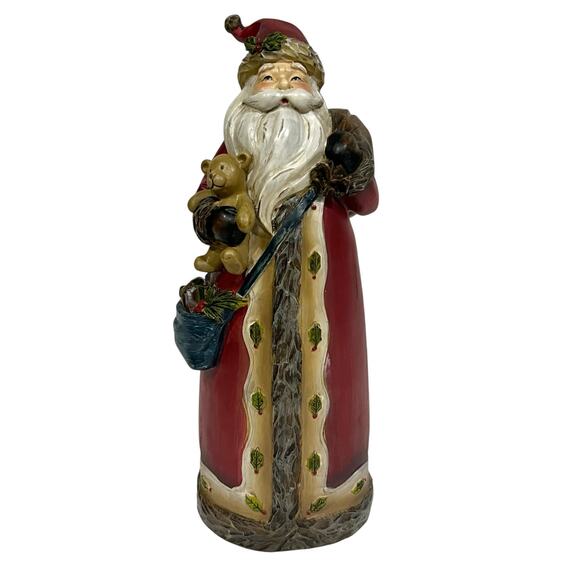 Vintage Resin Santa 11" Figurine Old World Christmas Tree Teddy Bear Bag - Picture 1 of 6
